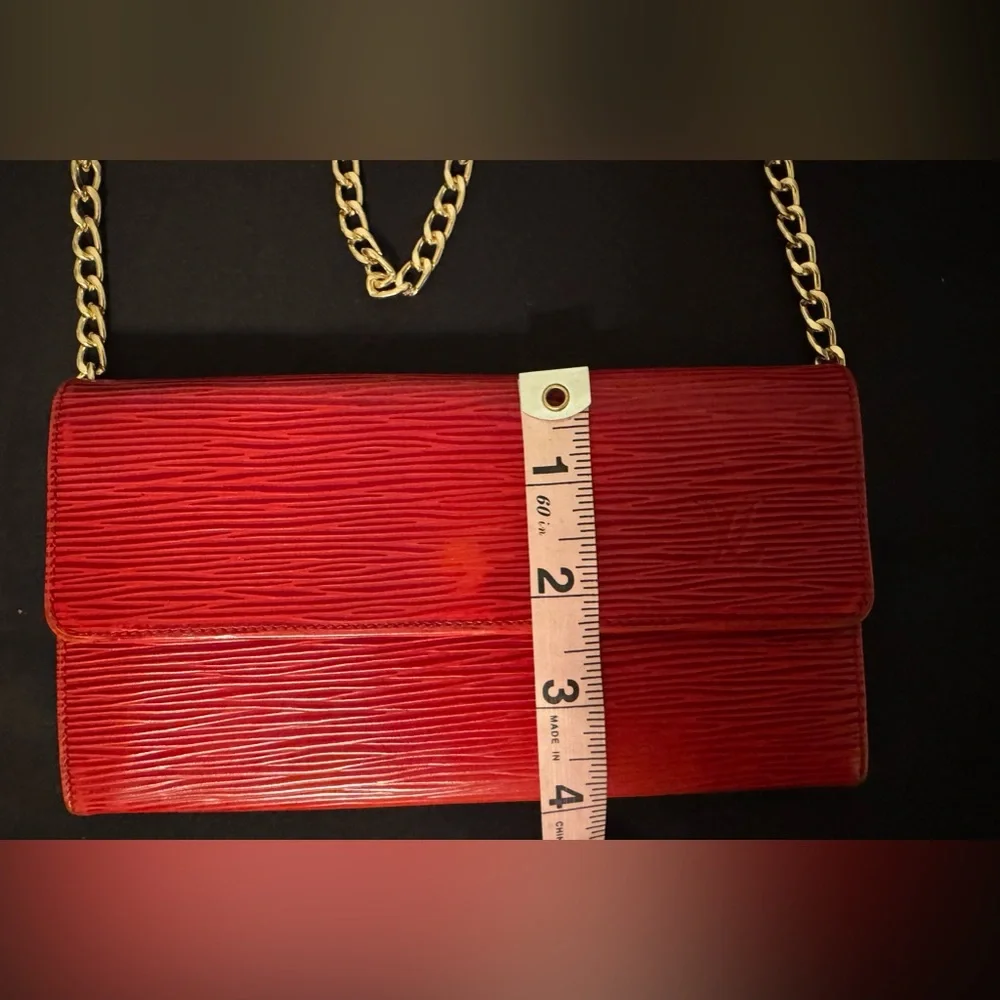 LV Louis Vuitton Red EPI Long Wallet w/ Unbranded Chain for Crossbody w/COA